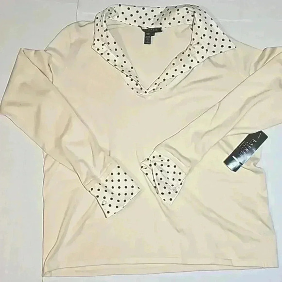 Ralph Lauren womens sweater cream sz 1X polka dot long sleeve boho layering - Picture 1 of 16